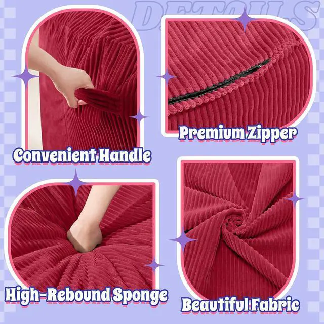 Alt view image 6 of 6 - 4FT Bean Bag Chair,Giant Bean Bag Chairs for Adults,Big Bean Bags with Memory Foam Filled, Large Beanbag Chairs with Soft Corduroy Cover-RED