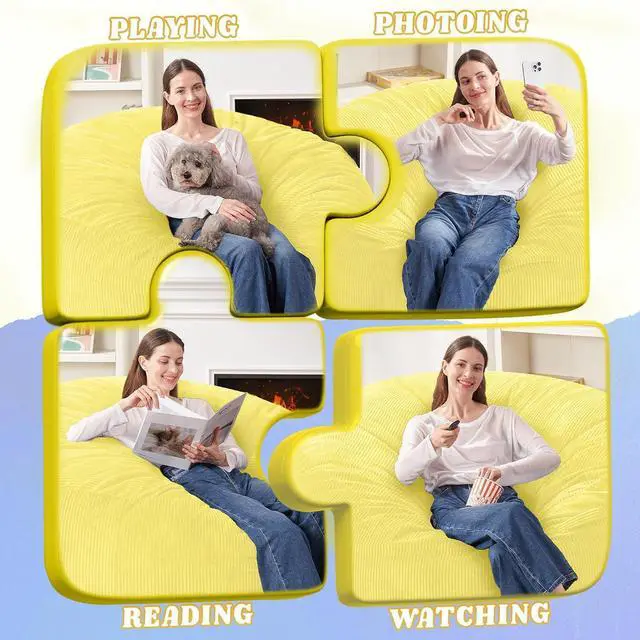 Alt view image 4 of 6 - 3FT Bean Bag Chair,Giant Bean Bag Chairs for Adults,Big Bean Bags with Memory Foam Filled, Large Beanbag Chairs with Soft Corduroy Cover