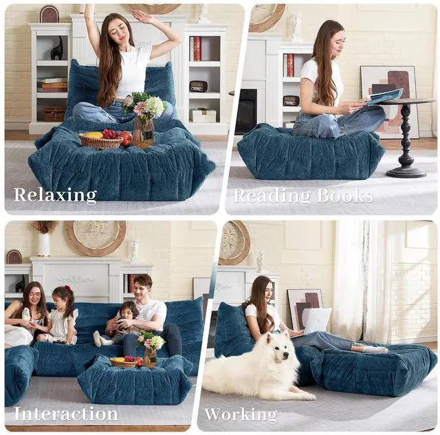 Alt view image 5 of 7 - Bean Bag Ottoman,Foot Rest,Fireside Chair Memory Foam Lazy Bean Bag Sofa for Living Room,Bedroom,Dorm,Office (Ottoman-Navy Blue)
