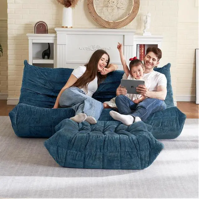 Alt view image 6 of 7 - Bean Bag Ottoman,Foot Rest,Fireside Chair Memory Foam Lazy Bean Bag Sofa for Living Room,Bedroom,Dorm,Office (Ottoman-Navy Blue)