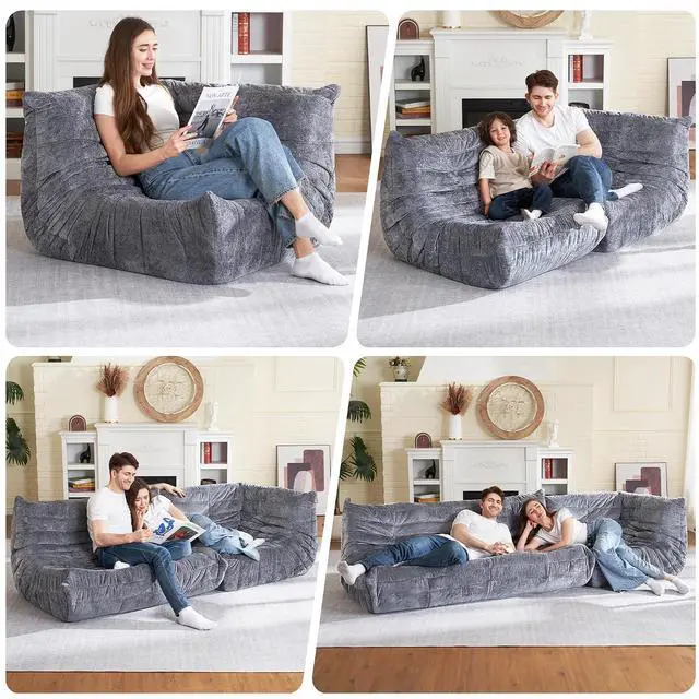 Alt view image 5 of 7 - Bean Bag Chair, Memory Foam Bean Bag Chairs for Adults, Fireside Corner Chair Lazy Floor Corner Sofa for Living Room, Bedroom, Dorm, Office (Grey)