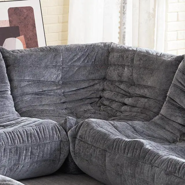 Alt view image 7 of 7 - Bean Bag Chair, Memory Foam Bean Bag Chairs for Adults, Fireside Corner Chair Lazy Floor Corner Sofa for Living Room, Bedroom, Dorm, Office (Grey)