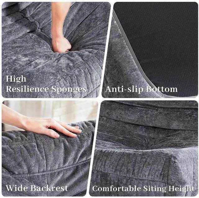 Alt view image 4 of 7 - Bean Bag Chair, Memory Foam Bean Bag Chairs for Adults, Fireside Corner Chair Lazy Floor Corner Sofa for Living Room, Bedroom, Dorm, Office (Grey)