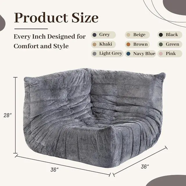 Alt view image 2 of 7 - Bean Bag Chair, Memory Foam Bean Bag Chairs for Adults, Fireside Corner Chair Lazy Floor Corner Sofa for Living Room, Bedroom, Dorm, Office (Grey)