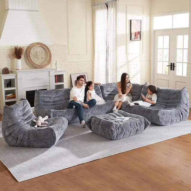 Alt view image 6 of 7 - Bean Bag Chair, Memory Foam Bean Bag Chairs for Adults, Fireside Corner Chair Lazy Floor Corner Sofa for Living Room, Bedroom, Dorm, Office (Grey)