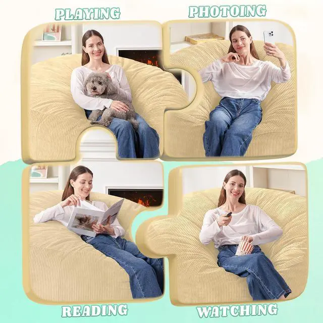Alt view image 4 of 6 - 6FT Bean Bag Chair,Giant Bean Bag Chairs for Adults,Big Bean Bags with Memory Foam Filled, Large Beanbag Chairs with Soft Corduroy Cover