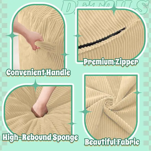 Alt view image 6 of 6 - 6FT Bean Bag Chair,Giant Bean Bag Chairs for Adults,Big Bean Bags with Memory Foam Filled, Large Beanbag Chairs with Soft Corduroy Cover