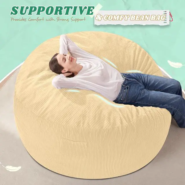Alt view image 5 of 6 - 4FT Bean Bag Chair,Giant Bean Bag Chairs for Adults,Big Bean Bags with Memory Foam Filled, Large Beanbag Chairs with Soft Corduroy Cover-Khaki