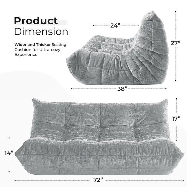 Alt view image 2 of 7 - Bean Bag Chair, Giant Bean Bag Chairs for Adults, 3 Seater Fireside Chair, Lazy Large Floor Bean Bag Sofa for Living Room, Bedroom, Dorm, Office (Light Grey)
