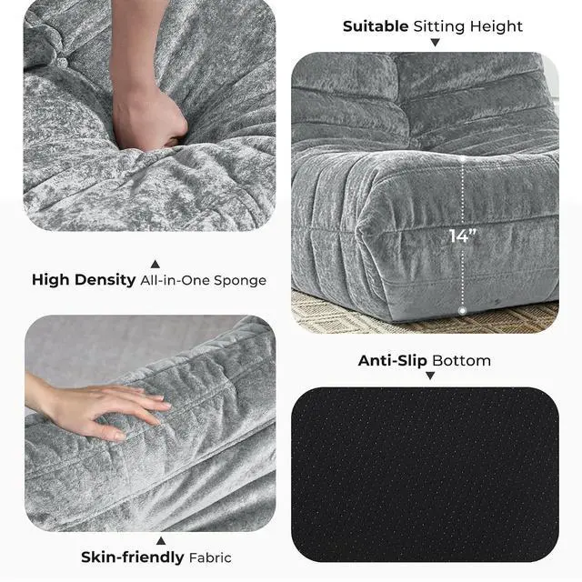 Alt view image 3 of 7 - Bean Bag Chair, Giant Bean Bag Chairs for Adults, 3 Seater Fireside Chair, Lazy Large Floor Bean Bag Sofa for Living Room, Bedroom, Dorm, Office (Light Grey)