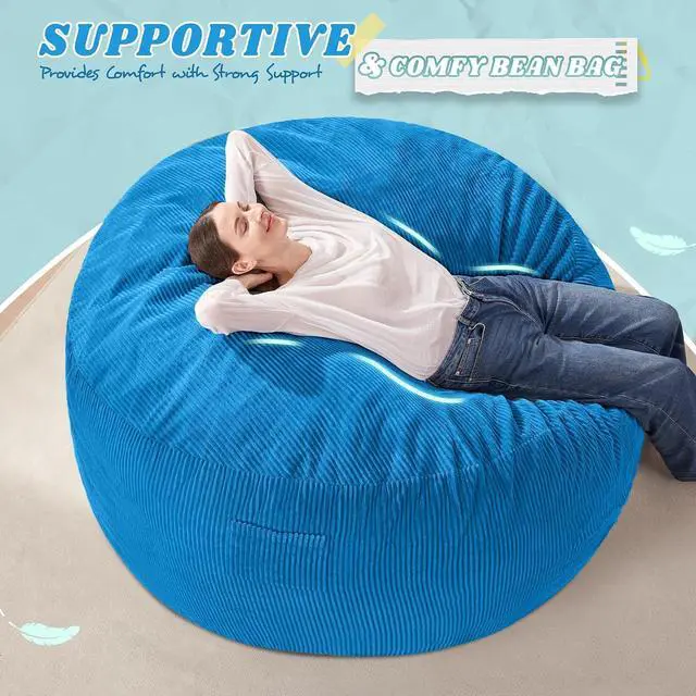 Alt view image 5 of 6 - 3FT Bean Bag Chair,Giant Bean Bag Chairs for Adults,Big Bean Bags with Memory Foam Filled, Large Beanbag Chairs with Soft Corduroy Cover-Blue