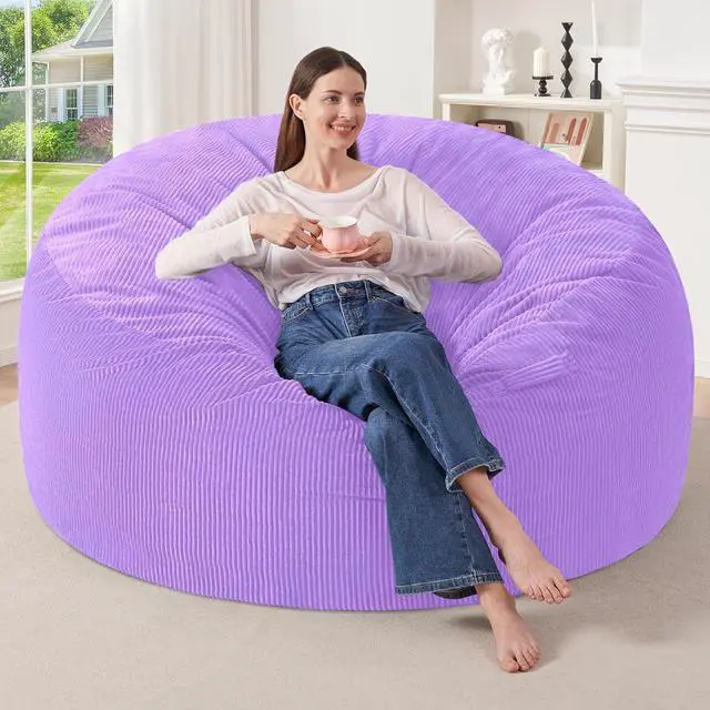 Main image of 5FT Bean Bag Chair,Giant Bean Bag Chairs for Adults,Big Bean Bags with Memory Foam Filled, Large Beanbag Chairs with Soft Corduroy Cover-Purple