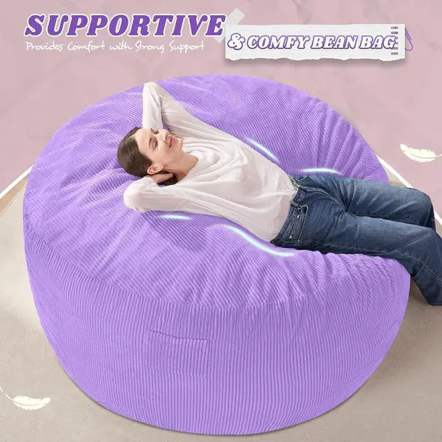 Alt view image 5 of 6 - 5FT Bean Bag Chair,Giant Bean Bag Chairs for Adults,Big Bean Bags with Memory Foam Filled, Large Beanbag Chairs with Soft Corduroy Cover-Purple