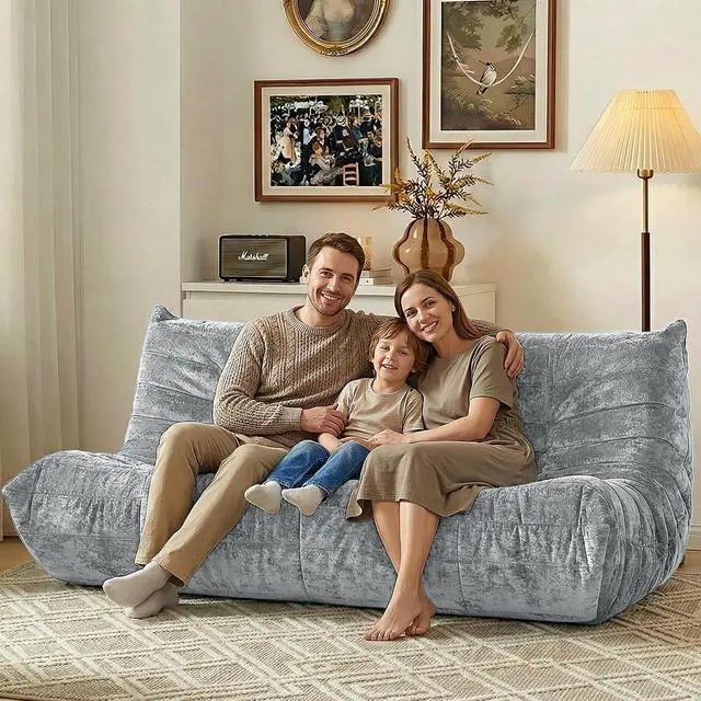 Alt view image 6 of 7 - Bean Bag Chair, Giant Bean Bag Chairs for Adults, 3 Seater Fireside Chair, Lazy Large Floor Bean Bag Sofa for Living Room, Bedroom, Dorm, Office (Light Grey)