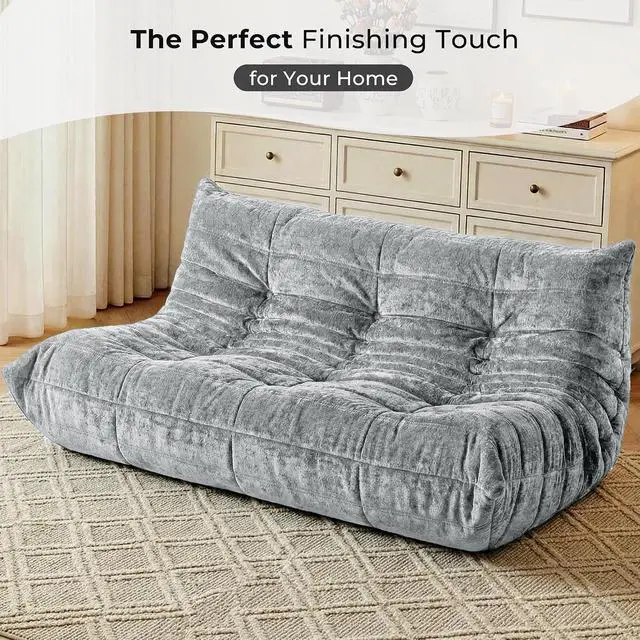 Alt view image 7 of 7 - Bean Bag Chair, Giant Bean Bag Chairs for Adults, 3 Seater Fireside Chair, Lazy Large Floor Bean Bag Sofa for Living Room, Bedroom, Dorm, Office (Light Grey)