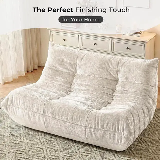 Alt view image 5 of 7 - Bean Bag Chair, Giant Bean Bag Chairs for Adults, Loveseat Fireside Chair, 2 Seater Lazy Bean Bag Sofa Memory Foam Couch for Living Room, Bedroom, Office (Beige)