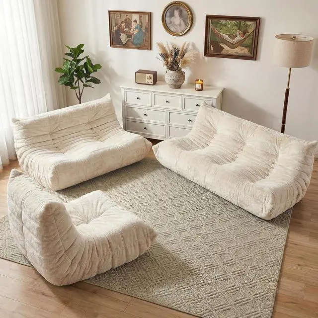 Alt view image 7 of 7 - Bean Bag Chair, Giant Bean Bag Chairs for Adults, Loveseat Fireside Chair, 2 Seater Lazy Bean Bag Sofa Memory Foam Couch for Living Room, Bedroom, Office (Beige)