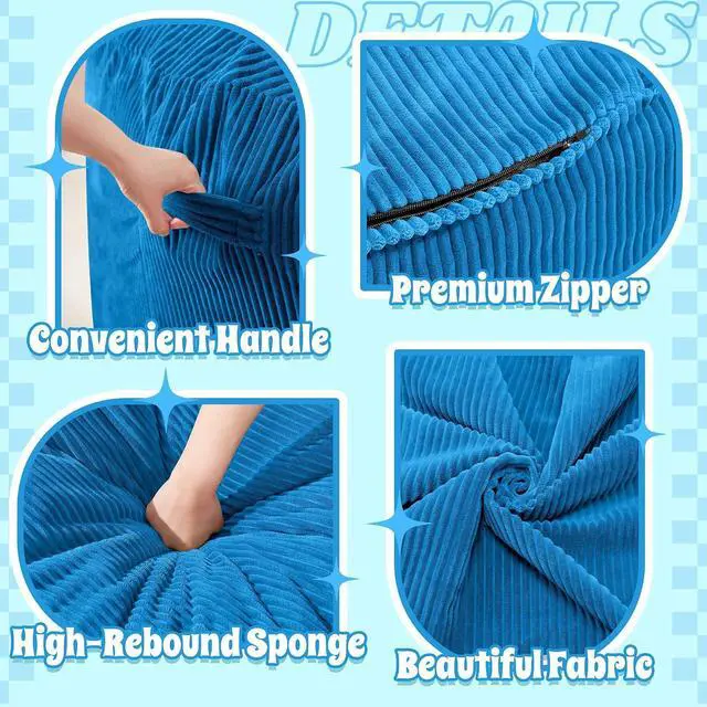 Alt view image 6 of 6 - 4FT Bean Bag Chair,Giant Bean Bag Chairs for Adults,Big Bean Bags with Memory Foam Filled, Large Beanbag Chairs with Soft Corduroy Cover-Blue