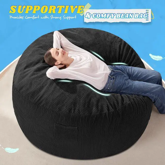 Alt view image 5 of 6 - 4FT Bean Bag Chair,Giant Bean Bag Chairs for Adults,Big Bean Bags with Memory Foam Filled, Large Beanbag Chairs with Soft Corduroy Cover-Black