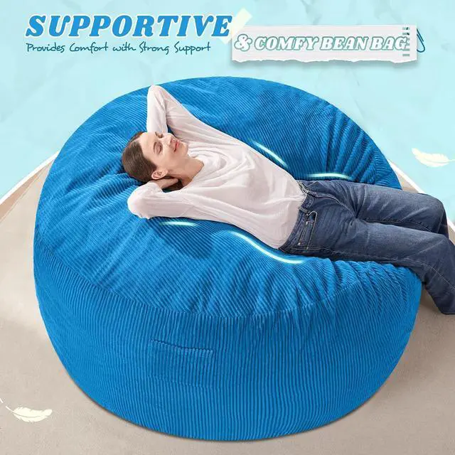 Alt view image 5 of 6 - 4FT Bean Bag Chair,Giant Bean Bag Chairs for Adults,Big Bean Bags with Memory Foam Filled, Large Beanbag Chairs with Soft Corduroy Cover-Blue