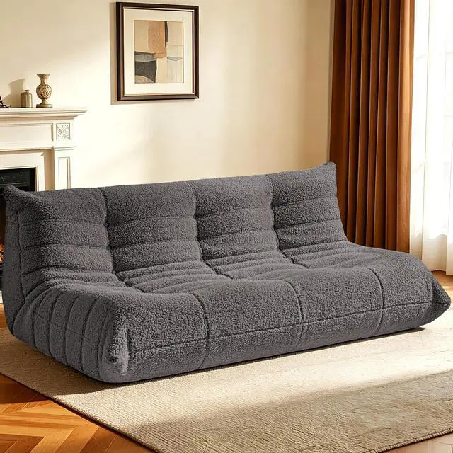 Main image of Bean Bag Chairs Fireside Lazy Floor Sofa, Soft Teddy Fleece 3 Seater Sofa with High-Resilience Foam FillingBeanbag for Living Room, Bedroom, Office (Dark Grey Teddy)