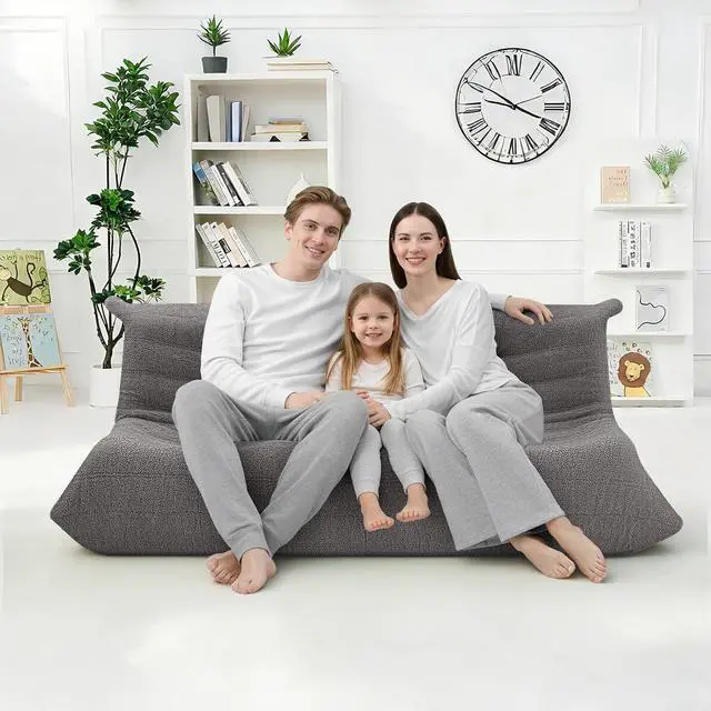 Alt view image 4 of 7 - Bean Bag Chairs Fireside Lazy Floor Sofa, Soft Teddy Fleece 3 Seater Sofa with High-Resilience Foam FillingBeanbag for Living Room, Bedroom, Office (Dark Grey Teddy)