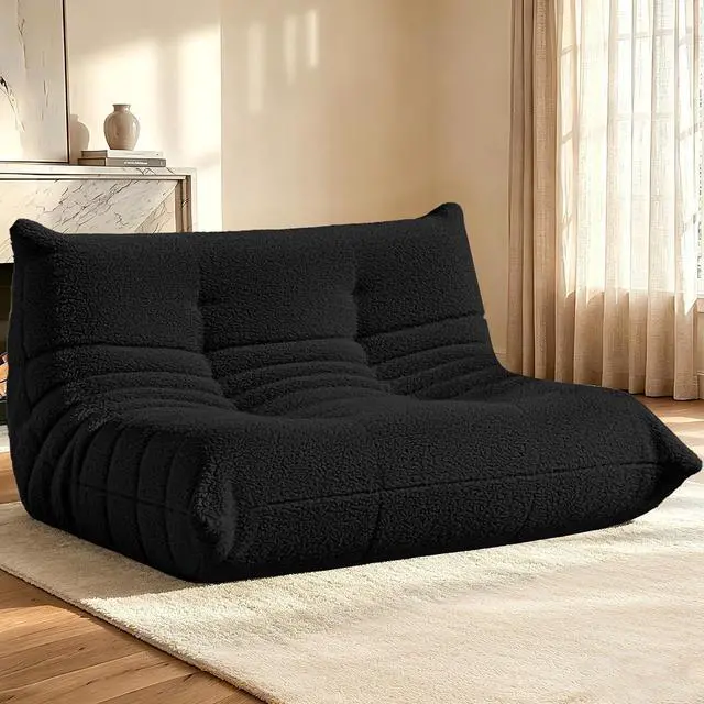 Main image of Bean Bag Chairs Fireside Lazy Floor Sofa, Soft Teddy Fleece 2 Seater Sofa with High-Resilience Foam FillingBeanbag for Living Room, Bedroom, Office (Black Teddy)