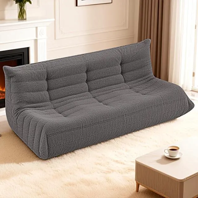 Alt view image 7 of 7 - Bean Bag Chairs Fireside Lazy Floor Sofa, Soft Teddy Fleece 3 Seater Sofa with High-Resilience Foam FillingBeanbag for Living Room, Bedroom, Office (Dark Grey Teddy)