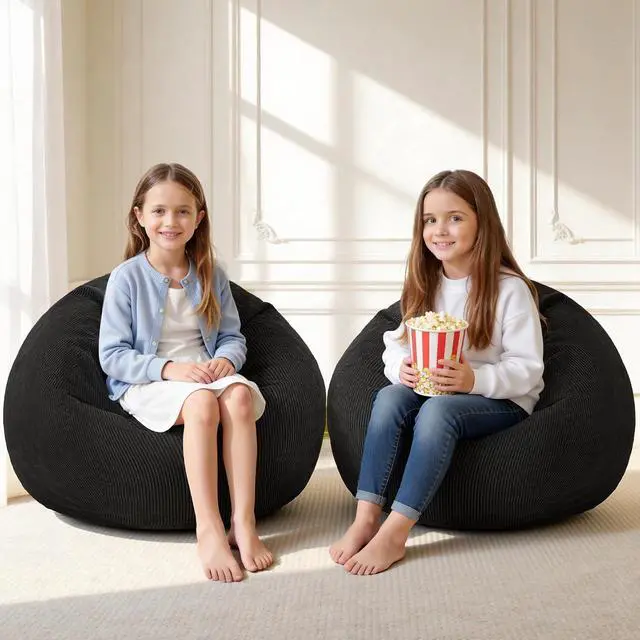 Main image of 2Pcs of 2FT Bean Bag Chair,Giant Bean Bag Chairs for Teens Adults,Big Bean Bags with Memory Foam Filled, Large Beanbag Chairs with Soft Corduroy Cover-Black