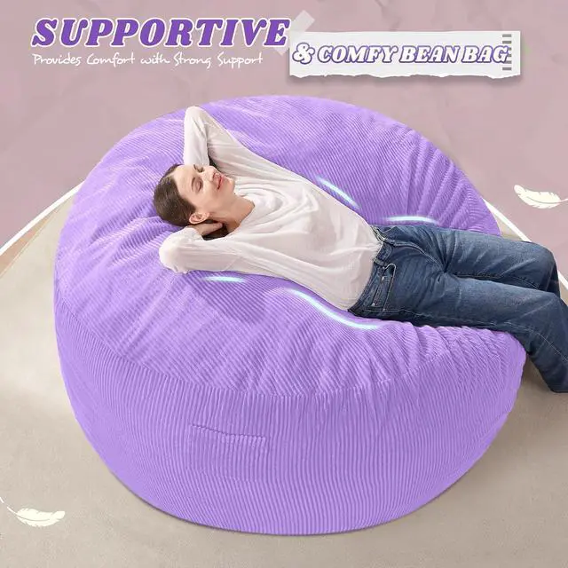 Alt view image 5 of 6 - 3FT Bean Bag Chair,Giant Bean Bag Chairs for Adults,Big Bean Bags with Memory Foam Filled, Large Beanbag Chairs with Soft Corduroy Cover-Purple
