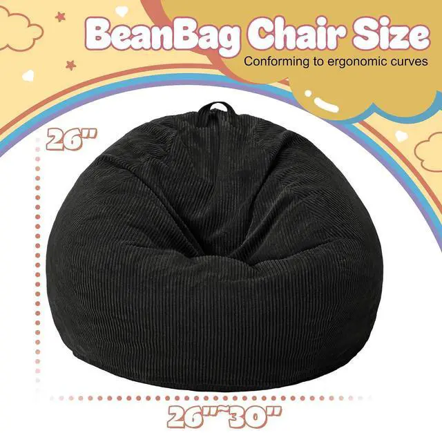 Alt view image 2 of 7 - 2Pcs of 2FT Bean Bag Chair,Giant Bean Bag Chairs for Teens Adults,Big Bean Bags with Memory Foam Filled, Large Beanbag Chairs with Soft Corduroy Cover-Black