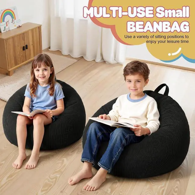Alt view image 4 of 7 - 2Pcs of 2FT Bean Bag Chair,Giant Bean Bag Chairs for Teens Adults,Big Bean Bags with Memory Foam Filled, Large Beanbag Chairs with Soft Corduroy Cover-Black