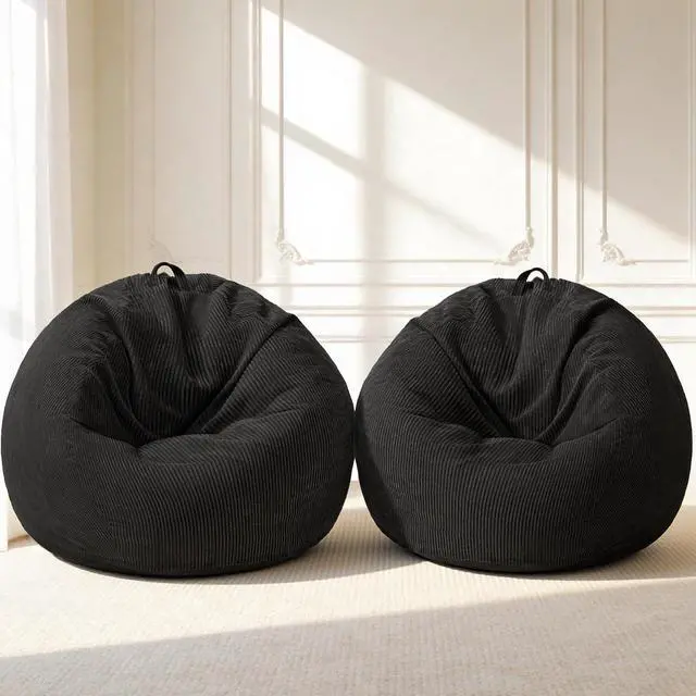 Alt view image 3 of 7 - 2Pcs of 2FT Bean Bag Chair,Giant Bean Bag Chairs for Teens Adults,Big Bean Bags with Memory Foam Filled, Large Beanbag Chairs with Soft Corduroy Cover-Black