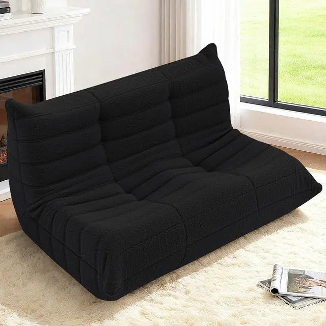 Alt view image 7 of 7 - Bean Bag Chairs Fireside Lazy Floor Sofa, Soft Teddy Fleece 2 Seater Sofa with High-Resilience Foam FillingBeanbag for Living Room, Bedroom, Office (Black Teddy)