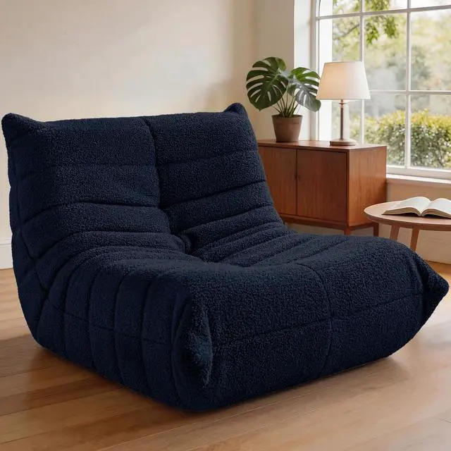 Main image of Bean Bag Chairs Fireside Lazy Floor Sofa, Soft Teddy Fleece Bean Bag Sofa with High-Resilience Foam FillingBeanbag for Living Room, Bedroom, Office (Navy Blue Teddy)
