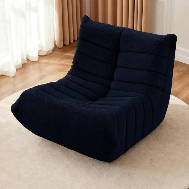 Alt view image 6 of 6 - Bean Bag Chairs Fireside Lazy Floor Sofa, Soft Teddy Fleece Bean Bag Sofa with High-Resilience Foam FillingBeanbag for Living Room, Bedroom, Office (Navy Blue Teddy)