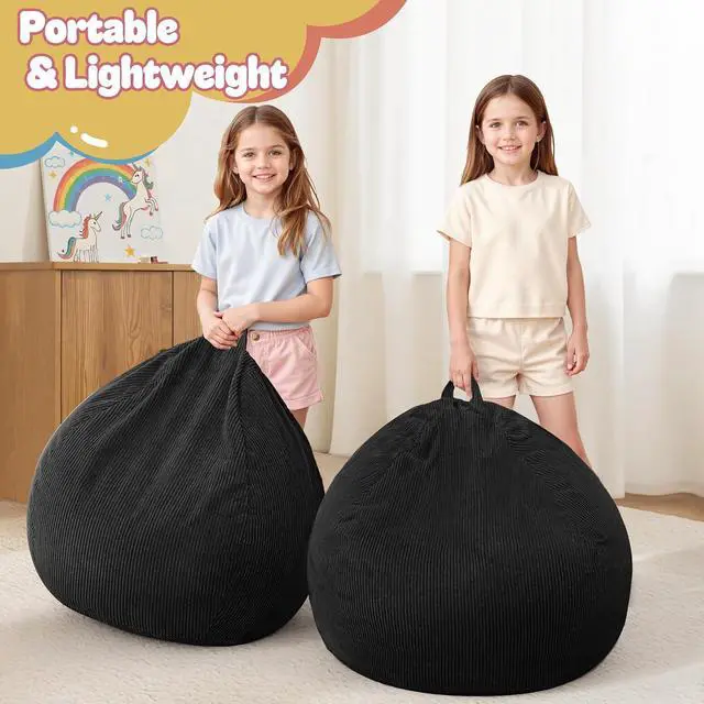 Alt view image 5 of 7 - 2Pcs of 2FT Bean Bag Chair,Giant Bean Bag Chairs for Teens Adults,Big Bean Bags with Memory Foam Filled, Large Beanbag Chairs with Soft Corduroy Cover-Black