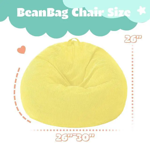 Alt view image 2 of 7 - 2FT Bean Bag Chair,Giant Bean Bag Chairs for Teens Adults,Big Bean Bags with Memory Foam Filled, Large Beanbag Chairs with Soft Corduroy Cover-Yellow