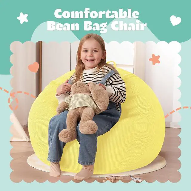 Alt view image 3 of 7 - 2FT Bean Bag Chair,Giant Bean Bag Chairs for Teens Adults,Big Bean Bags with Memory Foam Filled, Large Beanbag Chairs with Soft Corduroy Cover-Yellow
