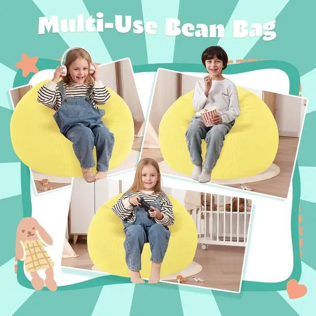Alt view image 4 of 7 - 2FT Bean Bag Chair,Giant Bean Bag Chairs for Teens Adults,Big Bean Bags with Memory Foam Filled, Large Beanbag Chairs with Soft Corduroy Cover-Yellow