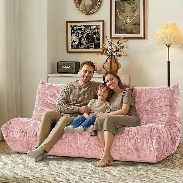 Alt view image 6 of 7 - Bean Bag Chair, Giant Bean Bag Chairs for Adults, 3 Seater Fireside Chair, Lazy Large Floor Bean Bag Sofa for Living Room, Bedroom, Dorm, Office (Pink)