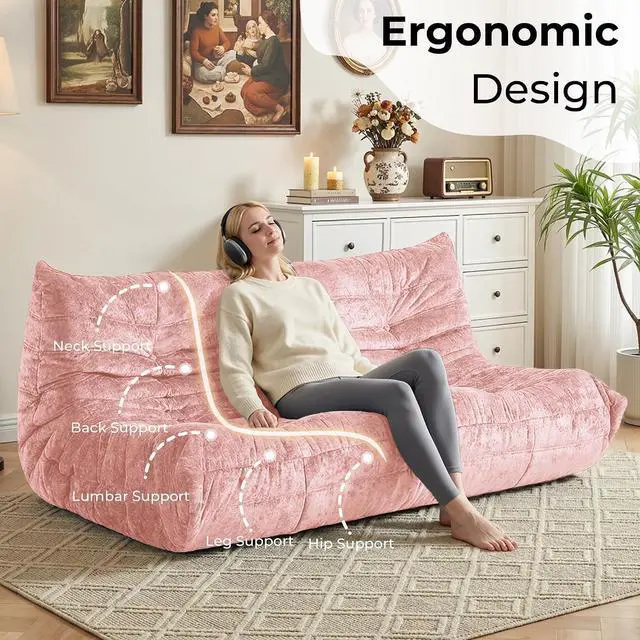 Alt view image 4 of 7 - Bean Bag Chair, Giant Bean Bag Chairs for Adults, 3 Seater Fireside Chair, Lazy Large Floor Bean Bag Sofa for Living Room, Bedroom, Dorm, Office (Pink)