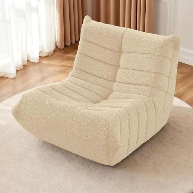 Alt view image 6 of 6 - Bean Bag Chairs Fireside Lazy Floor Sofa, Soft Teddy Fleece Bean Bag Sofa with High-Resilience Foam FillingBeanbag for Living Room, Bedroom, Office (Khaki Teddy)