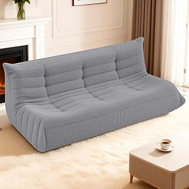 Alt view image 7 of 7 - Bean Bag Chairs Fireside Lazy Floor Sofa, Soft Teddy Fleece 3 Seater Sofa with High-Resilience Foam FillingBeanbag for Living Room, Bedroom, Office (Light Gray Teddy)