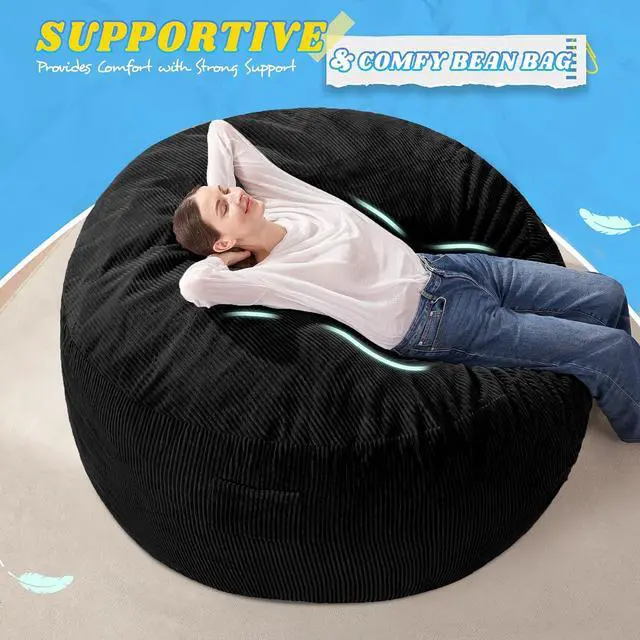 Alt view image 5 of 6 - 3FT Bean Bag Chair,Giant Bean Bag Chairs for Adults,Big Bean Bags with Memory Foam Filled, Large Beanbag Chairs with Soft Corduroy Cover-Black