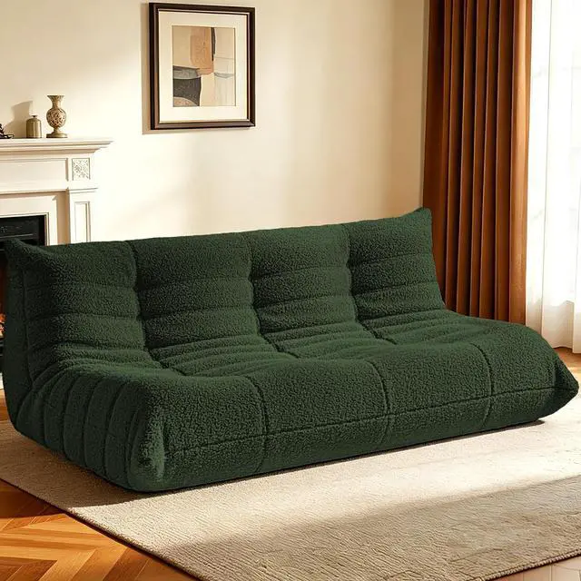 Main image of Bean Bag Chairs Fireside Lazy Floor Sofa, Soft Teddy Fleece 3 Seater Sofa with High-Resilience Foam FillingBeanbag for Living Room, Bedroom, Office (Green Teddy)