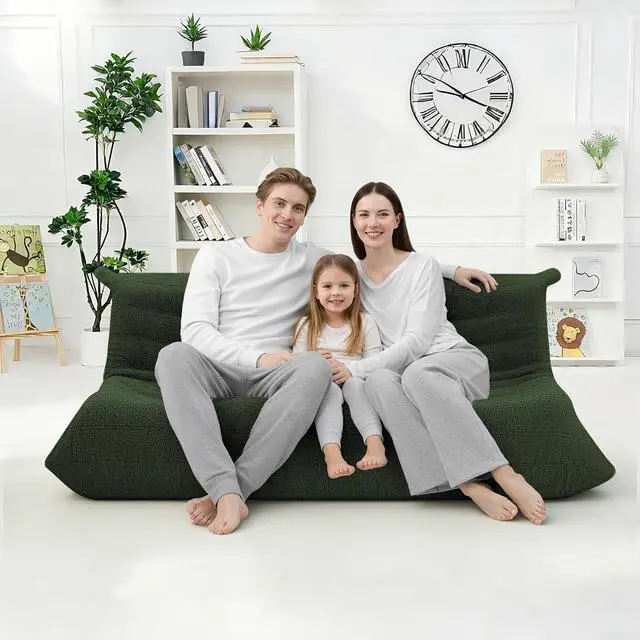 Alt view image 4 of 7 - Bean Bag Chairs Fireside Lazy Floor Sofa, Soft Teddy Fleece 3 Seater Sofa with High-Resilience Foam FillingBeanbag for Living Room, Bedroom, Office (Green Teddy)