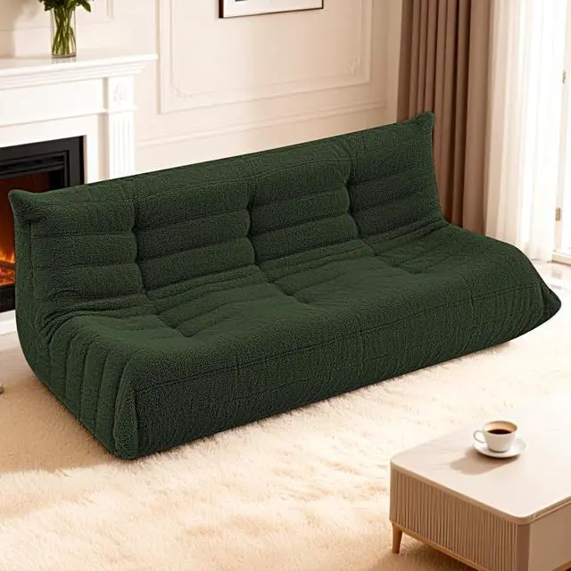 Alt view image 7 of 7 - Bean Bag Chairs Fireside Lazy Floor Sofa, Soft Teddy Fleece 3 Seater Sofa with High-Resilience Foam FillingBeanbag for Living Room, Bedroom, Office (Green Teddy)