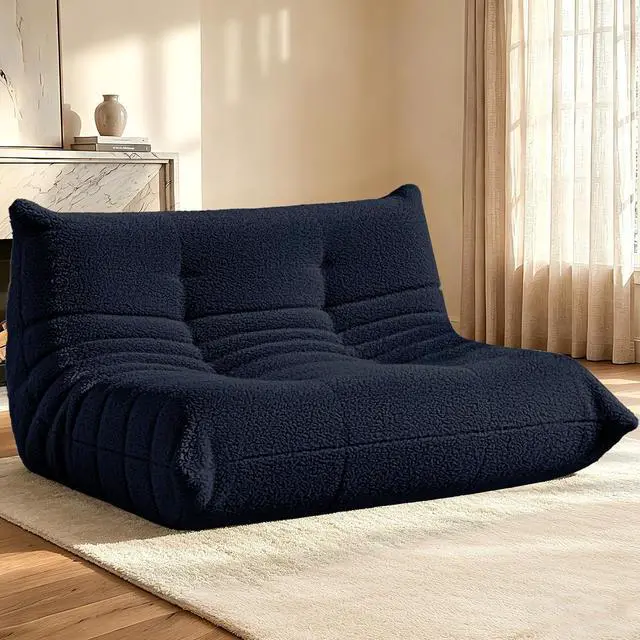 Main image of Bean Bag Chairs Fireside Lazy Floor Sofa, Soft Teddy Fleece 2 Seater Sofa with High-Resilience Foam FillingBeanbag for Living Room, Bedroom, Office (Navy Blue Teddy)