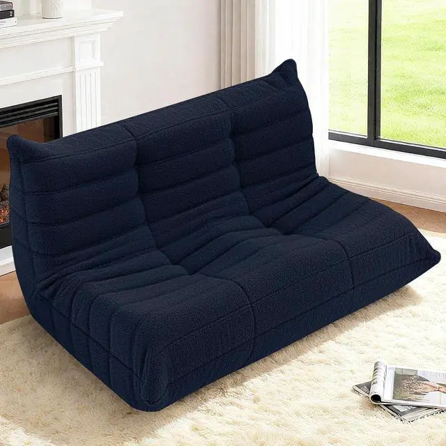 Alt view image 7 of 7 - Bean Bag Chairs Fireside Lazy Floor Sofa, Soft Teddy Fleece 2 Seater Sofa with High-Resilience Foam FillingBeanbag for Living Room, Bedroom, Office (Navy Blue Teddy)